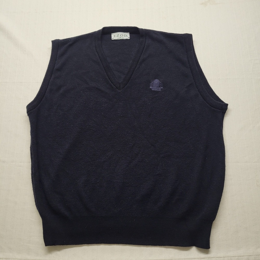 Vtg Izod Sweater Vest Mens Medium Blue Acrylic V Neck Embroidered Logo USA